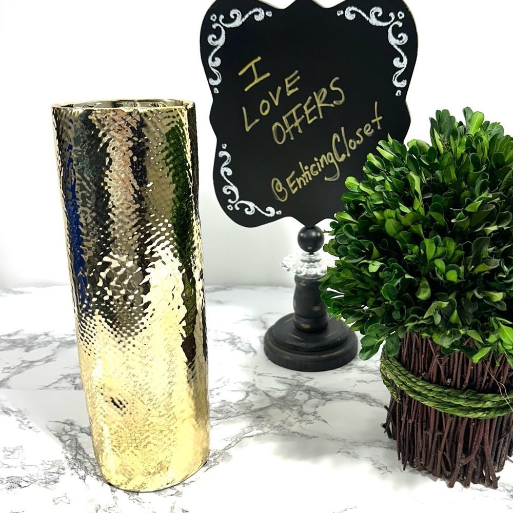 New Metallic Gold Hammered Metal Effect 11" Vase